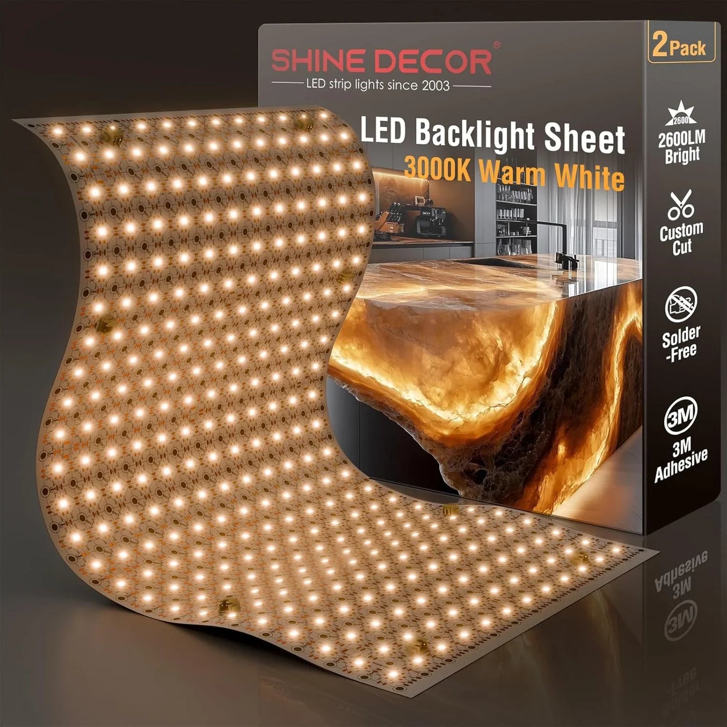 24V Cuttable LED Backlight Sheet - 288 LEDs, Solder-Free, 3000K/6000K