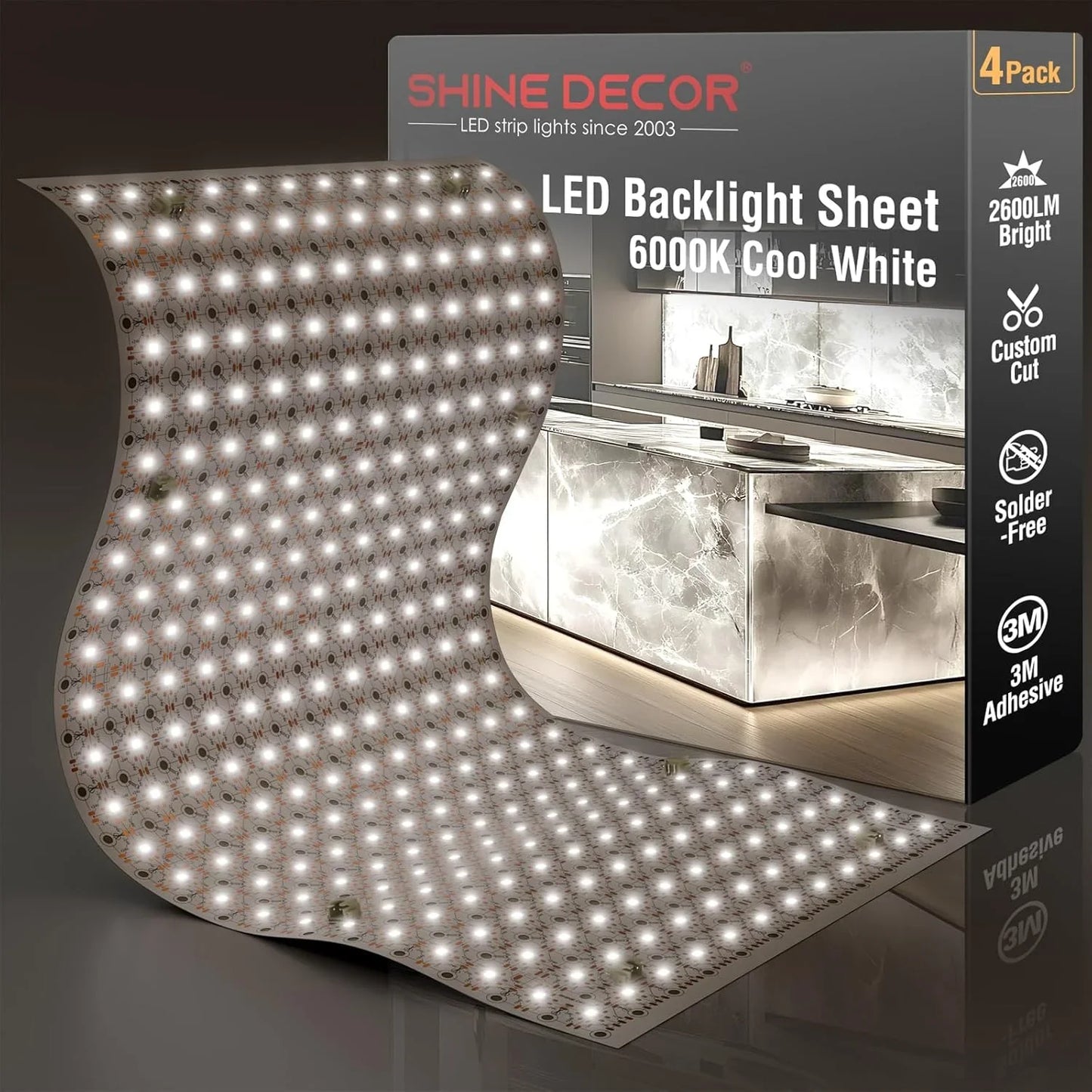 24V Cuttable LED Backlight Sheet - 288 LEDs, Solder-Free, 3000K/6000K