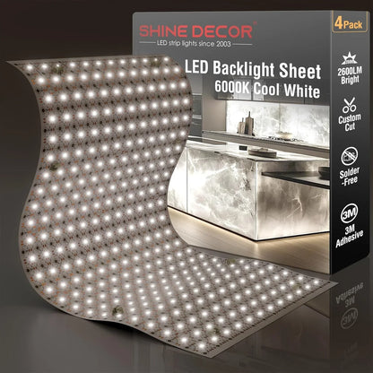 24V Cuttable LED Backlight Sheet - 288 LEDs, Solder-Free, 3000K/6000K