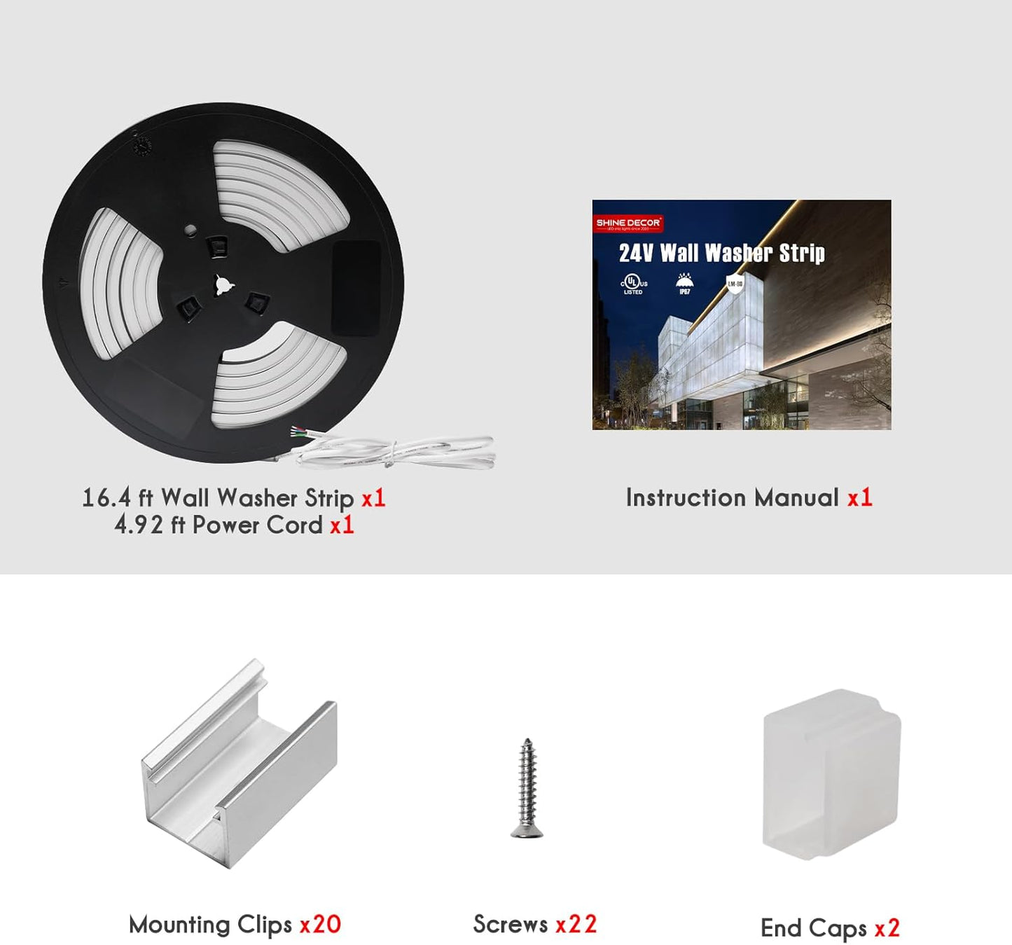 24V Flexible Wall Washer LED Strip - IP67 Waterproof Linear Grazer Light White