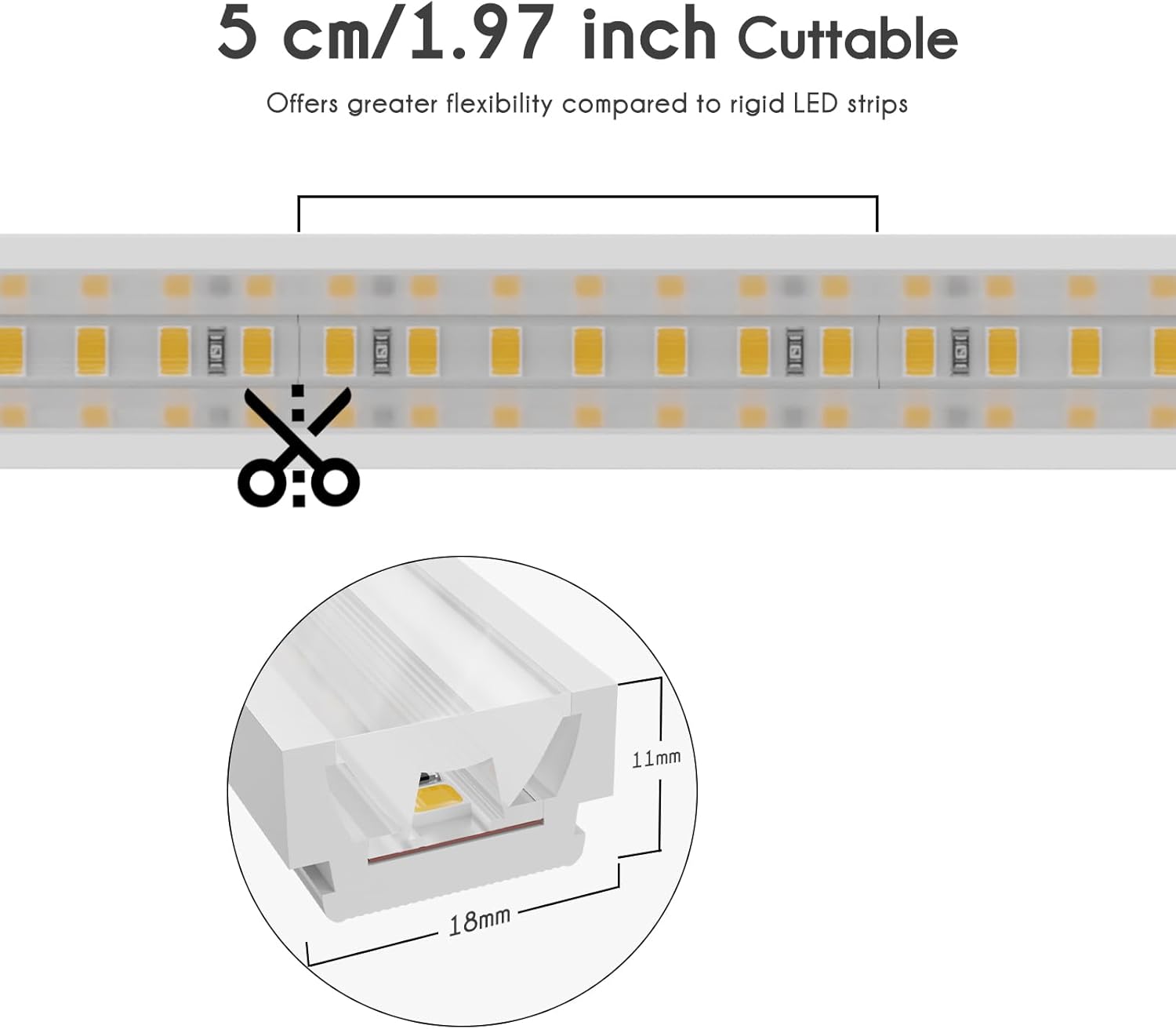 24V Flexible Wall Washer LED Strip - IP67 Waterproof Linear Grazer Light White