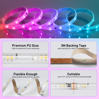 24V 16FT RGBWW Led Strip RGB+CCT+ IC Funtion LED Tape Light Remote Control - Shine Decor