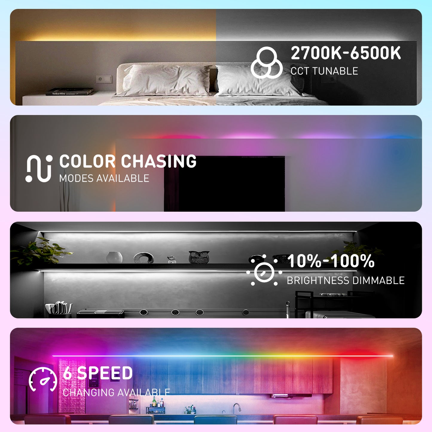 24V 16FT RGBWW Led Strip RGB+CCT+ IC Funtion LED Tape Light Remote Control - Shine Decor