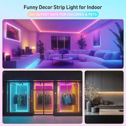 24V 16FT RGBWW Led Strip RGB+CCT+ IC Funtion LED Tape Light Remote Control - Shine Decor