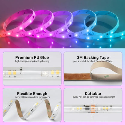 24V 16FT RGBWW Led Strip, RGB+CCT+ IC Funtion LED Tape Light, Remote Control - Shine Decor