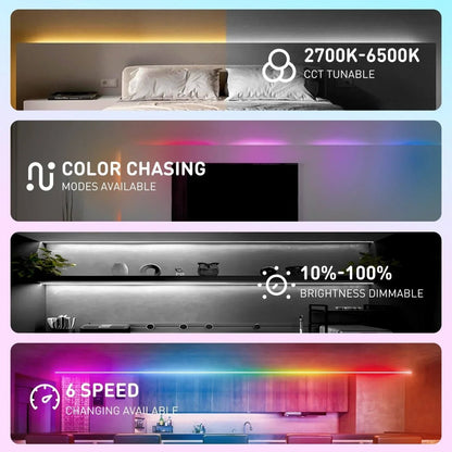 24V 16FT RGBWW Led Strip, RGB+CCT+ IC Funtion LED Tape Light, Remote Control - Shine Decor