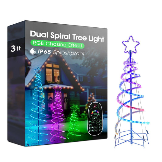 24V Dual Spiral Tree Christmas Tree Light Sturdy RGB Chasing Tree Light - Shine Decor