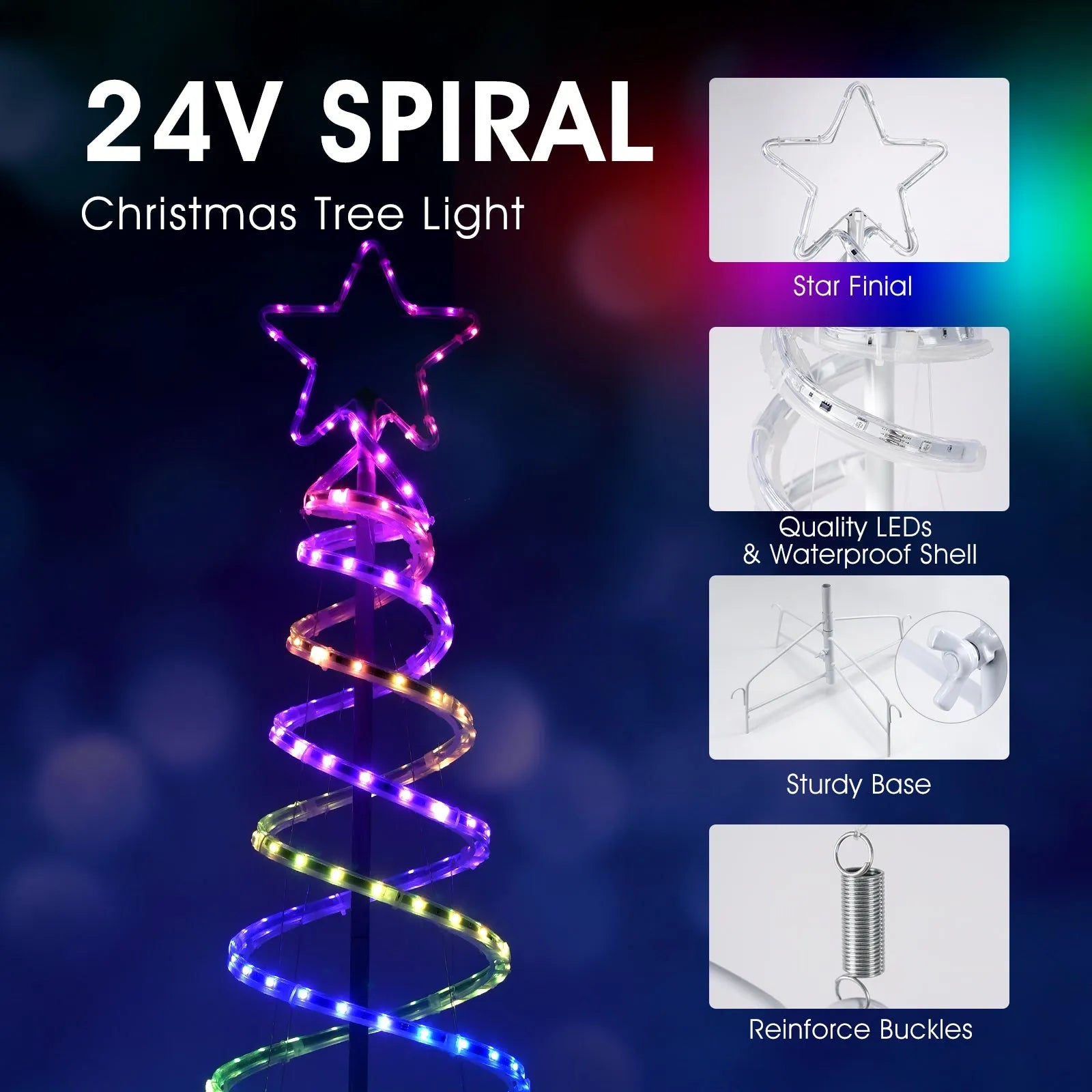 24V Dual Spiral Tree Christmas Tree Light Sturdy RGB Chasing Tree Light - Shine Decor