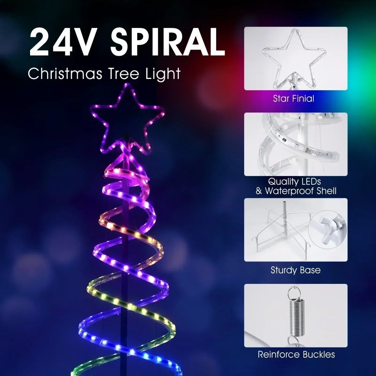 24V Dual Spiral Tree, Christmas Tree Light Sturdy RGB Chasing Tree Light - Shine Decor