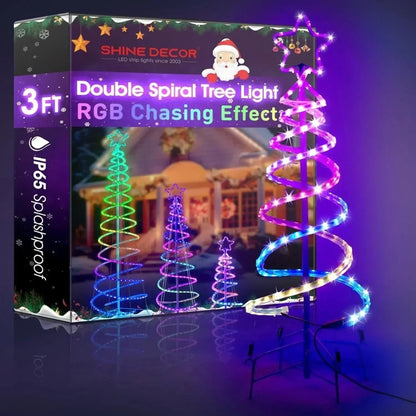 24V Dual Spiral Tree, Christmas Tree Light Sturdy RGB Chasing Tree Light - Shine Decor