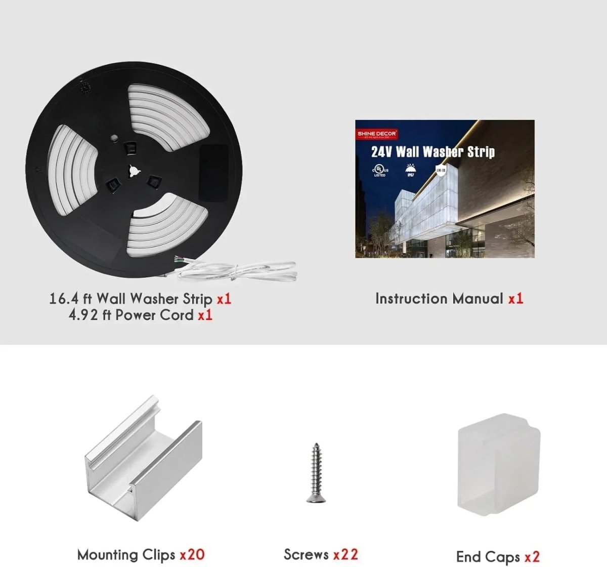 24V Flexible RGB Wall Washer LED Strip - UL Listed IP67 Waterproof Linear Grazer Light - Shine Decor