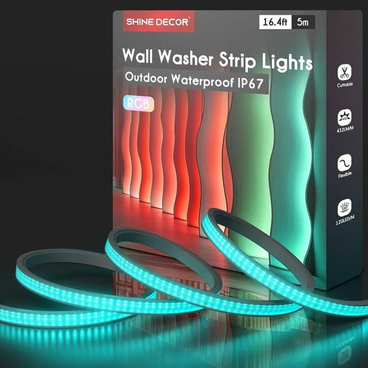 24V Flexible RGB Wall Washer LED Strip - UL Listed IP67 Waterproof Linear Grazer Light - Shine Decor