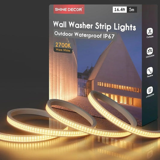 24V Flexible Wall Washer LED Strip -UL Listed IP67 Waterproof Linear Grazer Light White - Shine Decor