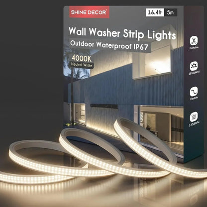 24V Flexible Wall Washer LED Strip -UL Listed IP67 Waterproof Linear Grazer Light White - Shine Decor