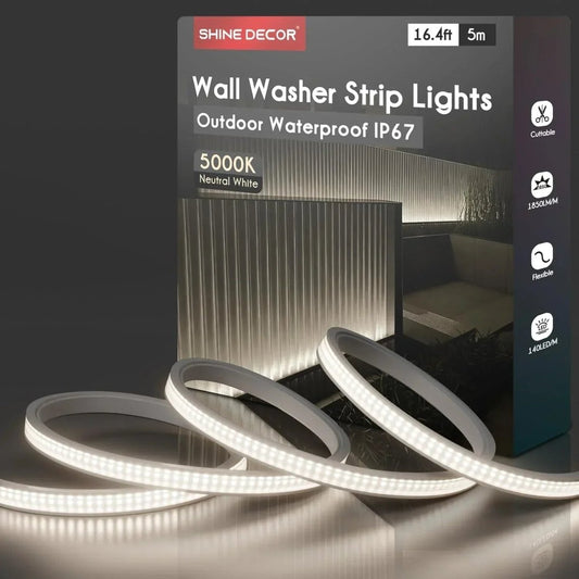 24V Flexible Wall Washer LED Strip -UL Listed IP67 Waterproof Linear Grazer Light White - Shine Decor