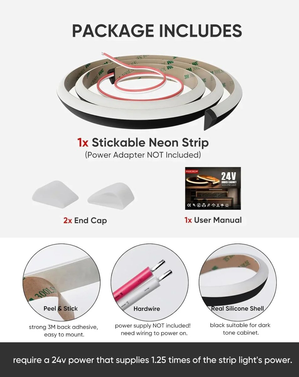 24V Glare-free Bright Cozy, Under Cabinet LED Strip Free Cut-2700K Warm White - Shine Decor