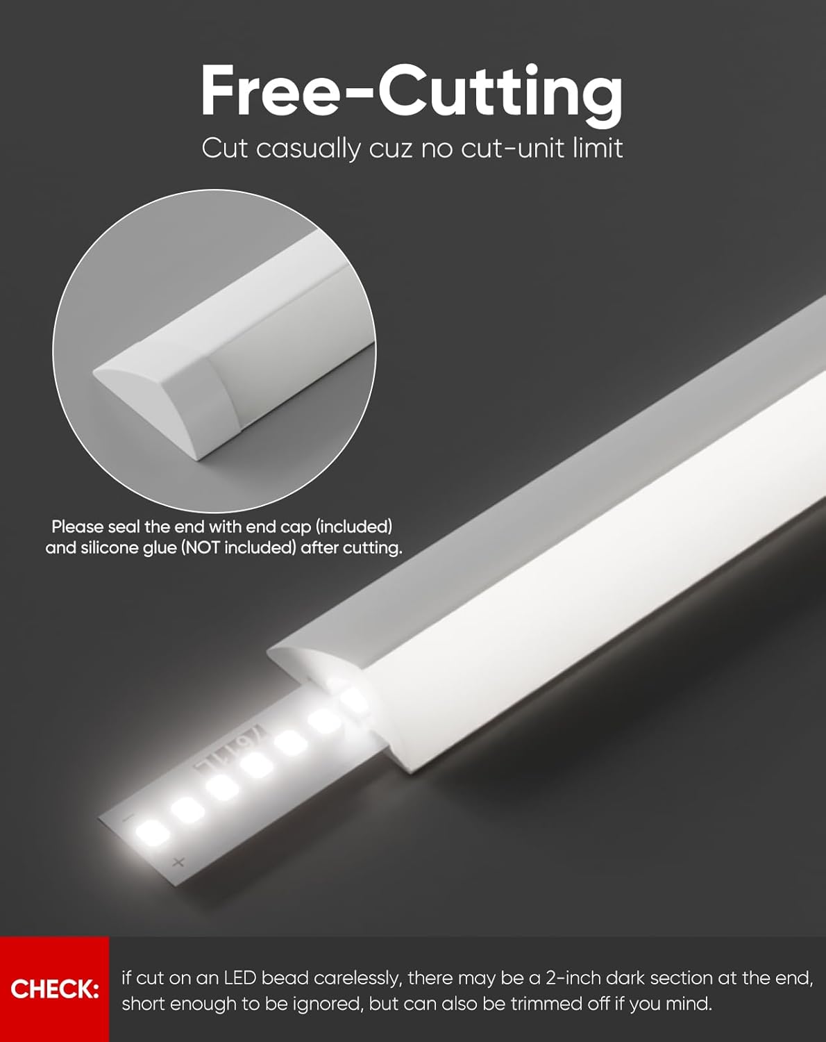 24V Glare-free Bright Cozy Under Cabinet LED Strip Free Cut 6000K Cool White - Shine Decor