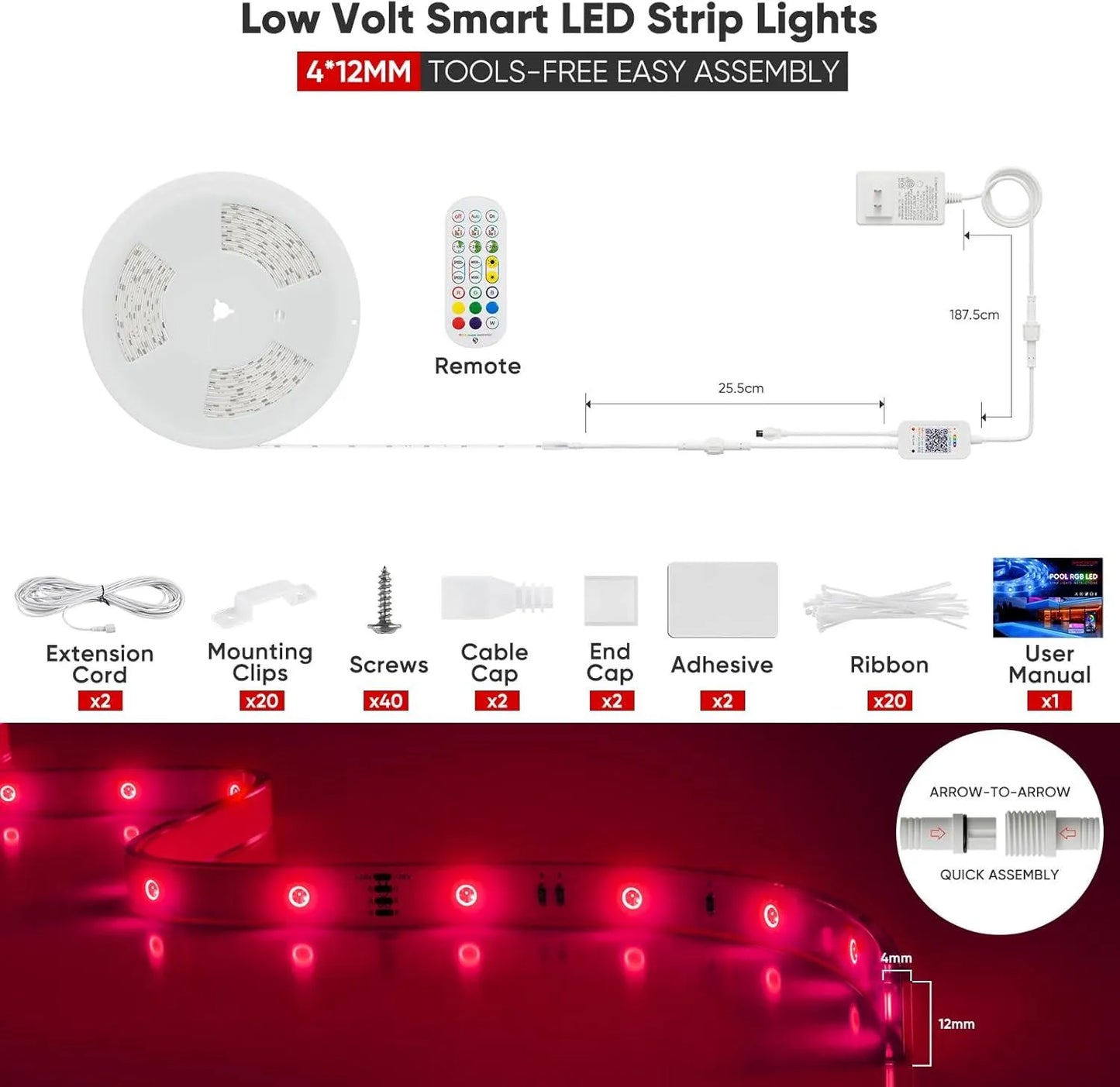 24V IP68 LED Strip Pool Lighting Smart RGB Strip Light Solid Silicone - Shine Decor