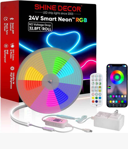 24V Smart RGB Neon Rope Light Strip Light No Voltage Drop - Shine Decor