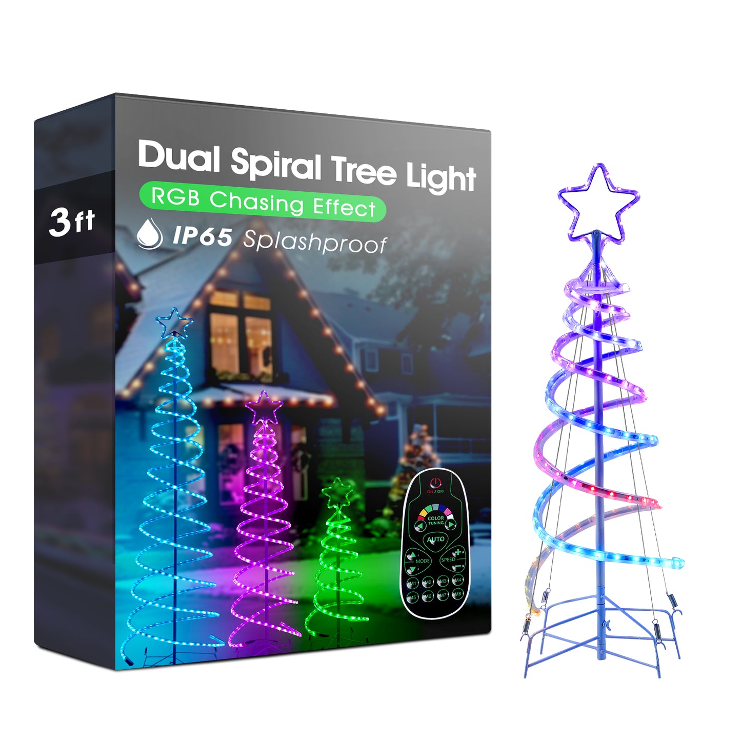 24V Spiral Tree Christmas Tree Light Sturdy Dual Spiral RGB Chasing Light - Shine Decor