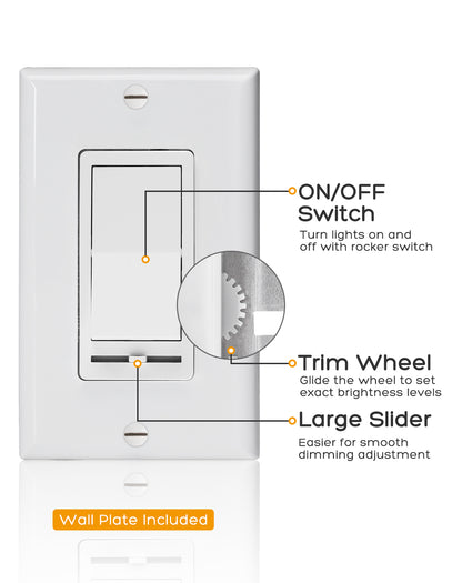 Flicker Free Slient ELV Slide Dimmer Switch Pack, compatlible with 120V/277V systems
