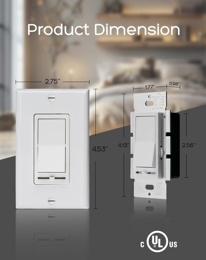 Flicker Free Slient ELV Slide Dimmer Switch Pack, compatlible with 120V/277V systems