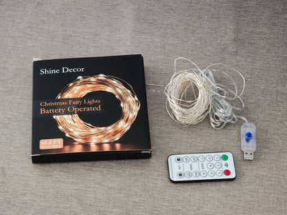 Shine Decor 200 LED 65.6FT Christmas Fairy Lights Battery Operated, IP65 Waterproof Warm White Flexible Silver Wire DIY Decorative String Lights for Christmas Tree Wedding Party Home Garden