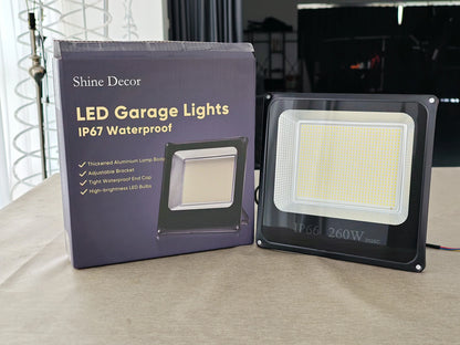 Shine Decor 260W Equivalent LED Garage Light, IP67 Waterproof Parking Lot Lights with Thickened Aluminum Body, 26000LM Ultra Bright Shop Light with Adjustable Bracket for Garage Parking Decks