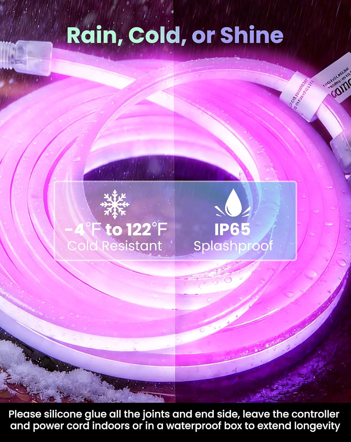 120V Smart RGB LED Neon Rope Light, IP65, Work with Alexa, Google Assistant