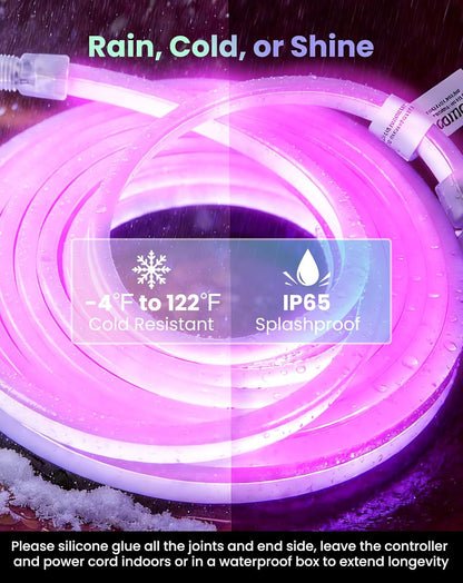 120V Smart RGB LED Neon Rope Light, IP65, Work with Alexa, Google Assistant