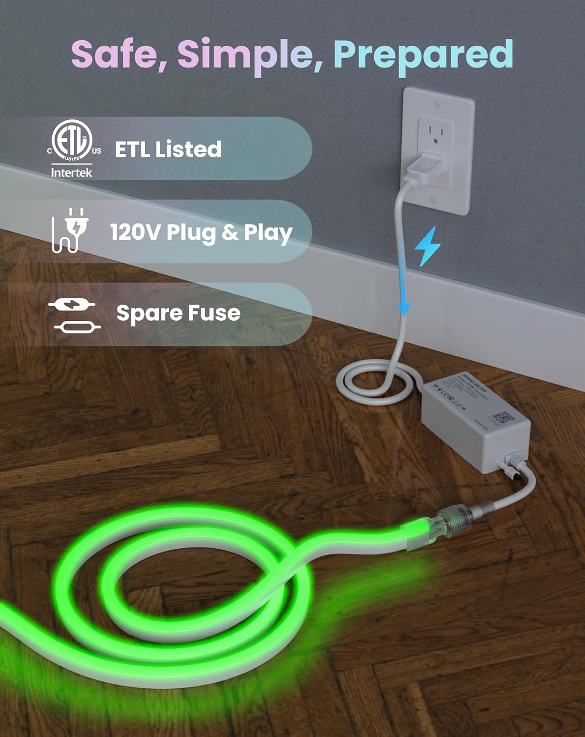 120V Smart RGB LED Neon Rope Light, IP65, Work with Alexa, Google Assistant