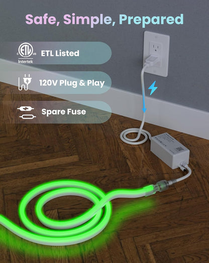 120V Smart RGB LED Neon Rope Light, IP65, Work with Alexa, Google Assistant