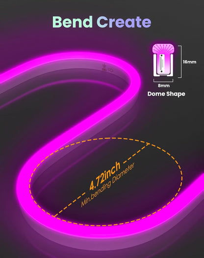 120V Smart RGB LED Neon Rope Light, IP65, Work with Alexa, Google Assistant