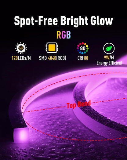 LED strip light with RGB color options on a dark background