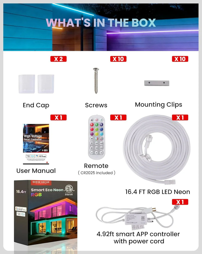 120V Smart RGB Neon Rope Light ETL, IP65, App, Remote, Voice Control ...