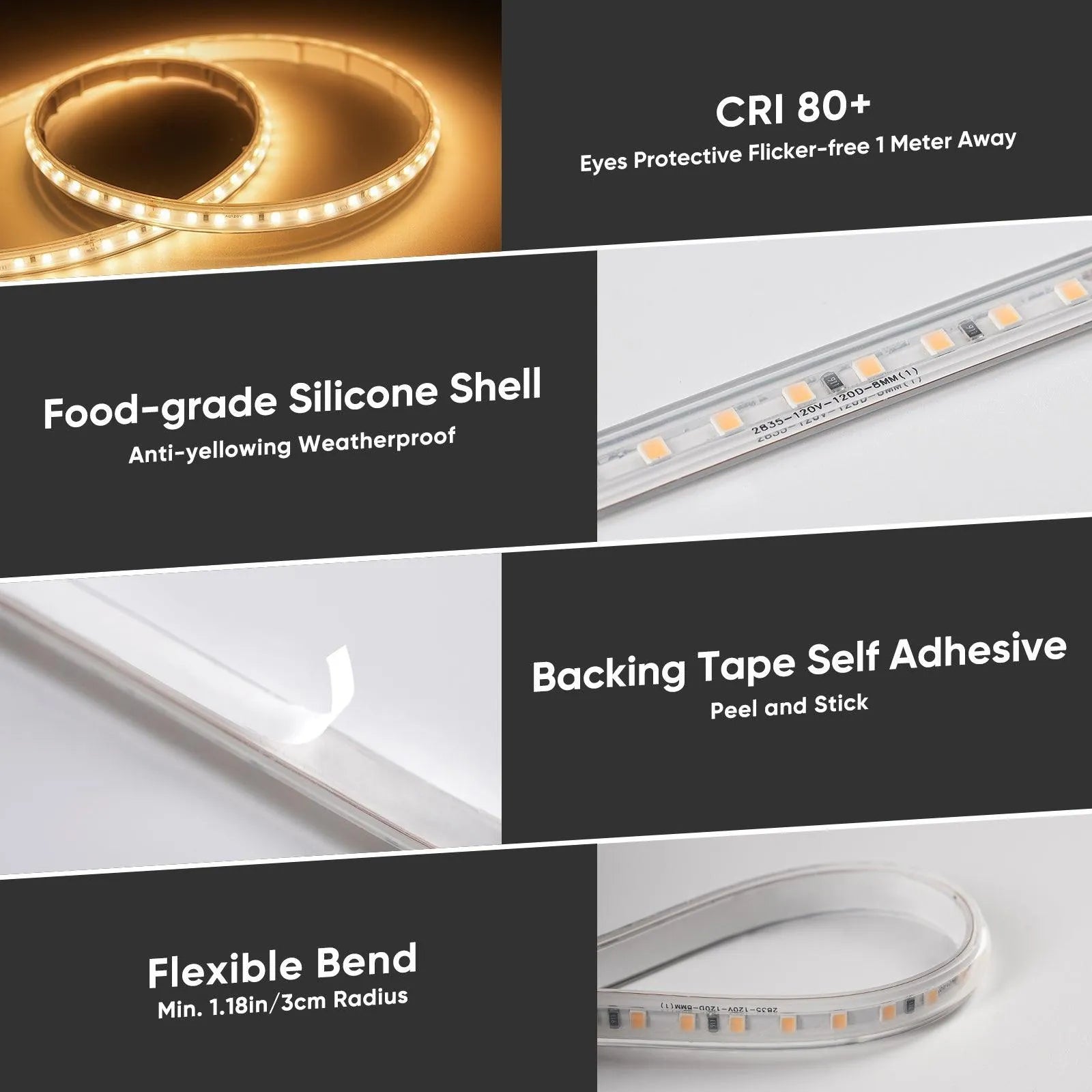 CE-Listed 230V COB Led Strip Light Adhesive Tape Light 3000K/4000K/6500K IP65 - Shine Decor