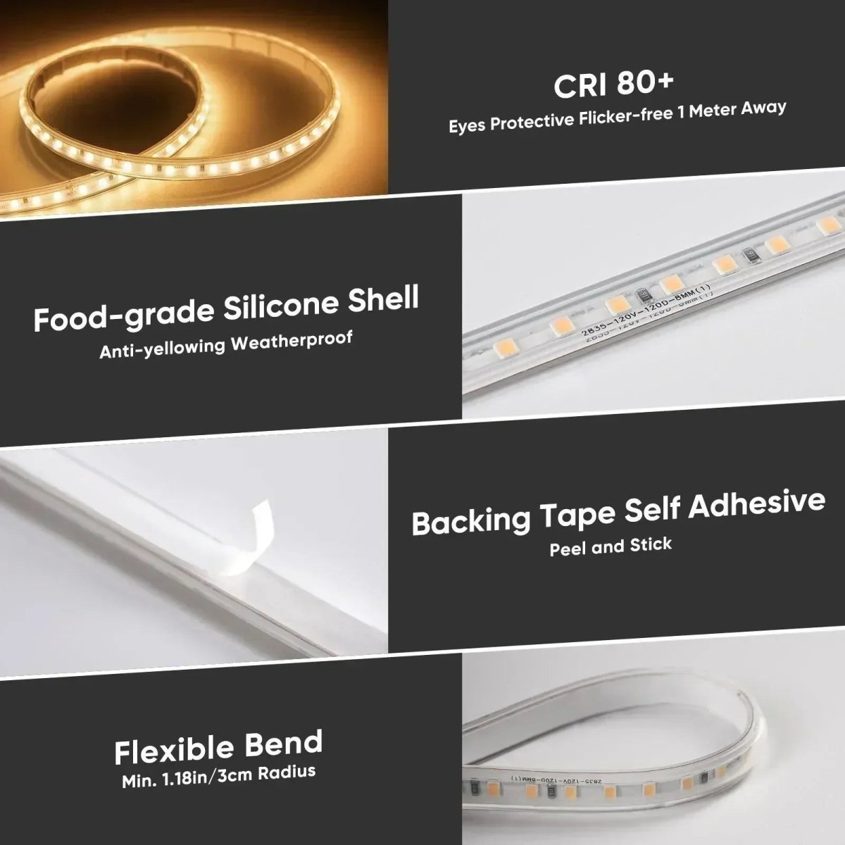 CE-Listed 230V COB Led Strip Light Adhesive Tape Light 3000K/4000K/6500K IP65 - Shine Decor
