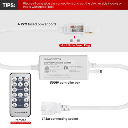Dimmer Controller Pack with Remote for All LED Strip Lights & LED Neon Rope Lights - Shine Decor