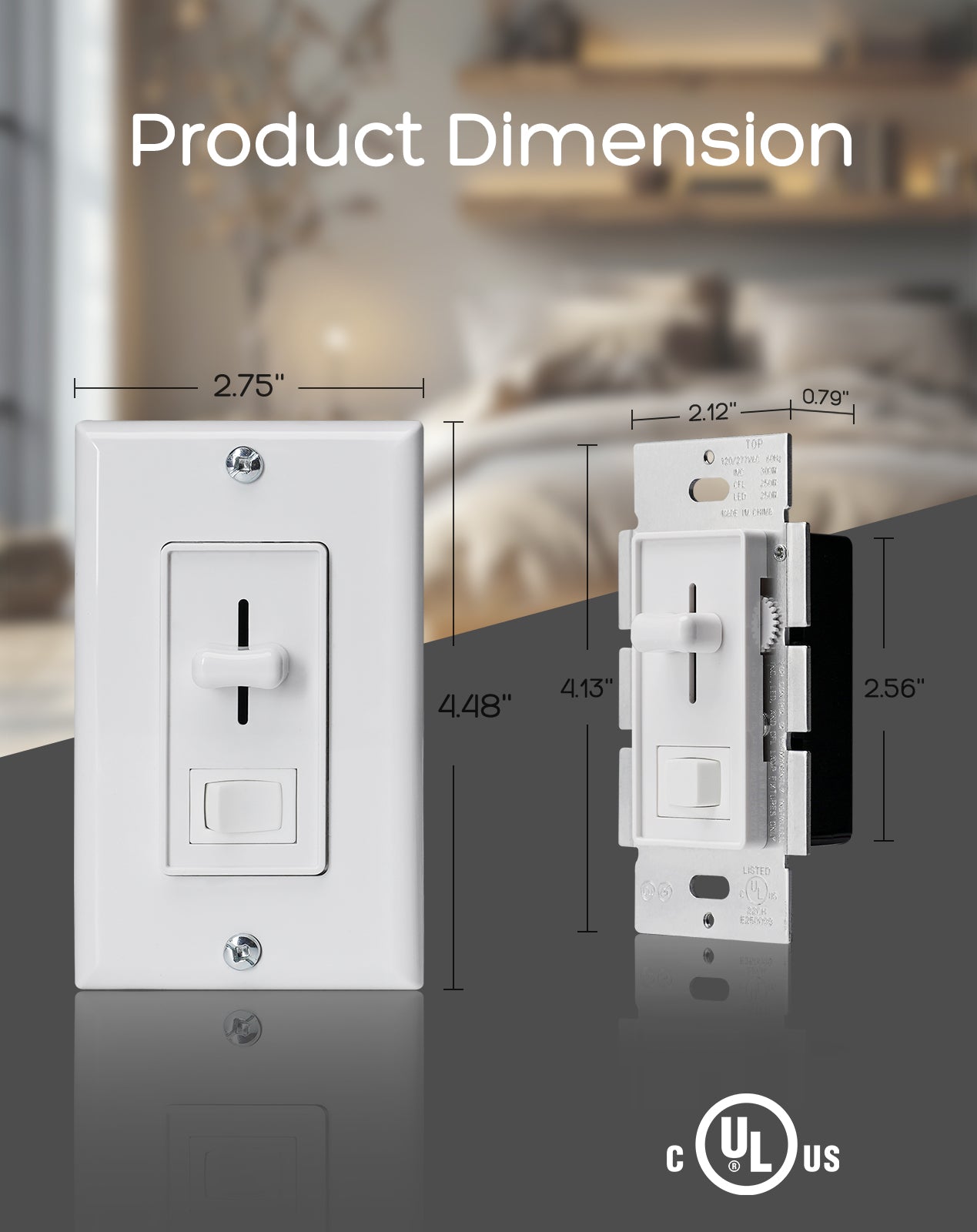 ELV Slide Dimmer Light Switch Pack Wall Plate Included UL Listed - Shine Decor