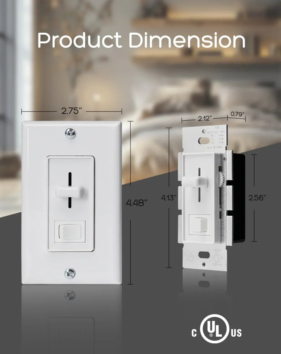 ELV Slide Dimmer Light Switch Pack Wall Plate Included UL Listed - Shine Decor