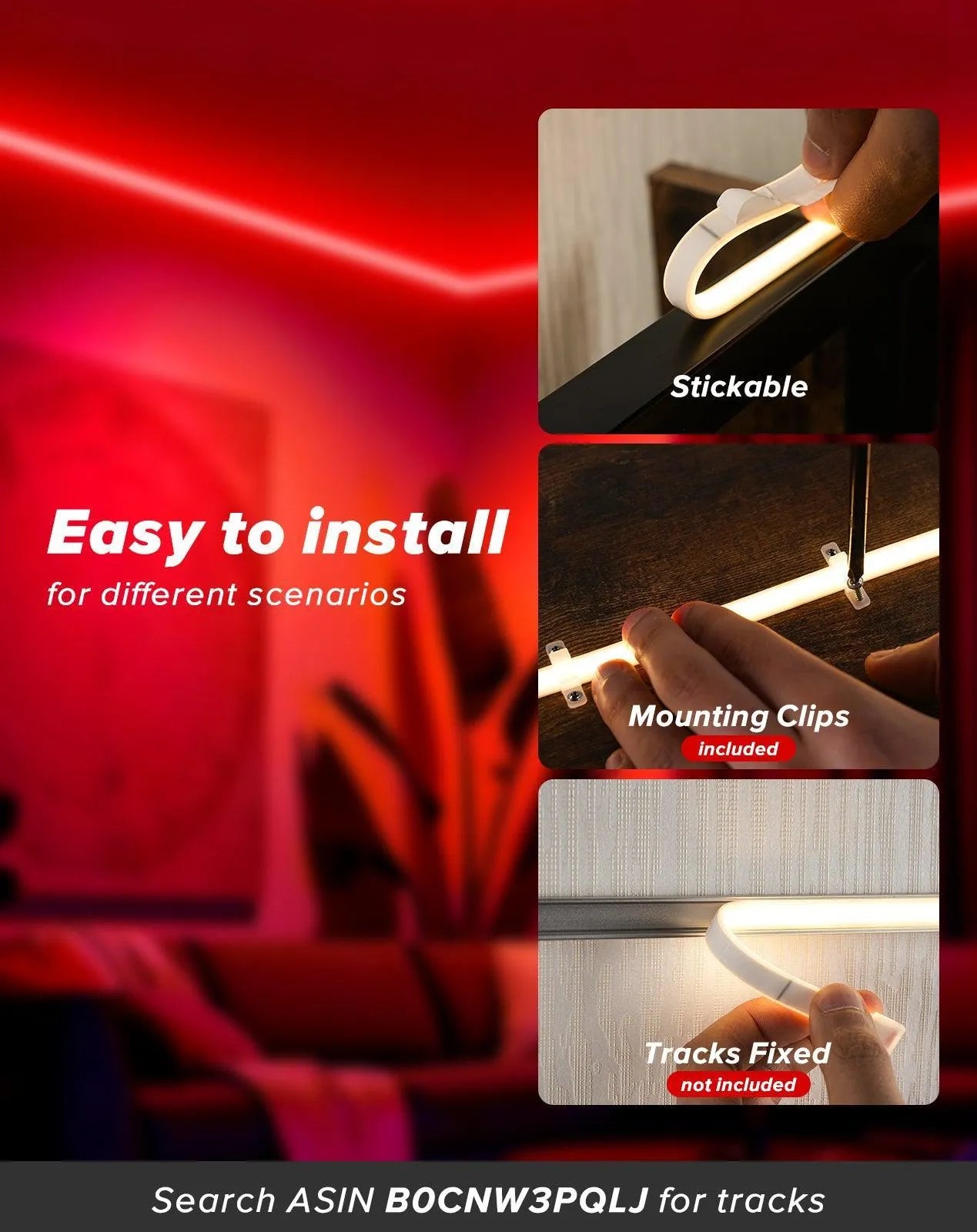 ETL-certified red rope light cut at 1.8-inch intervals for a commercial emergency exit sign