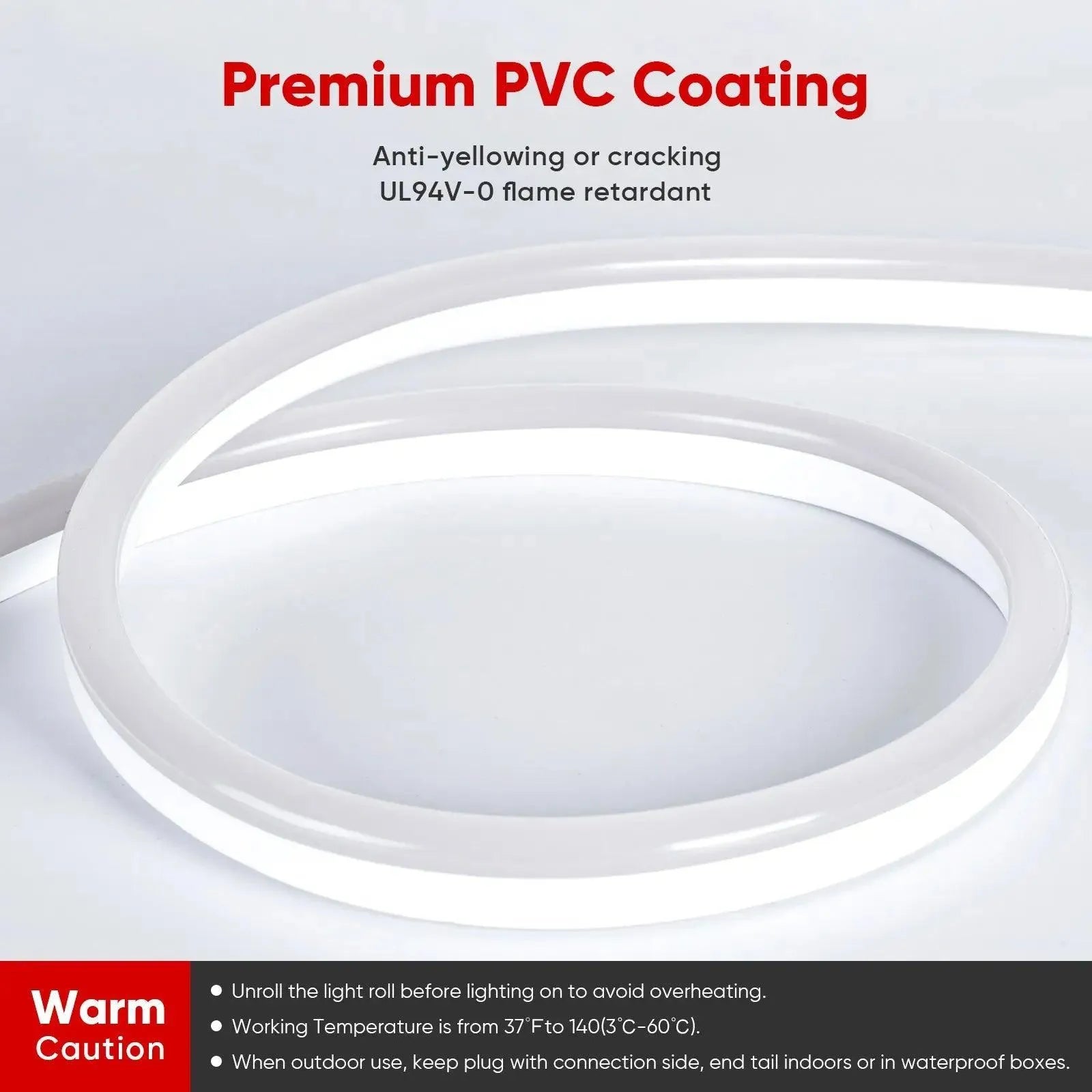 ETL Listed 3000K warm white LED neon rope light with 120LEDs/M density, cut at 1.6ft intervals for a cozy living room accent