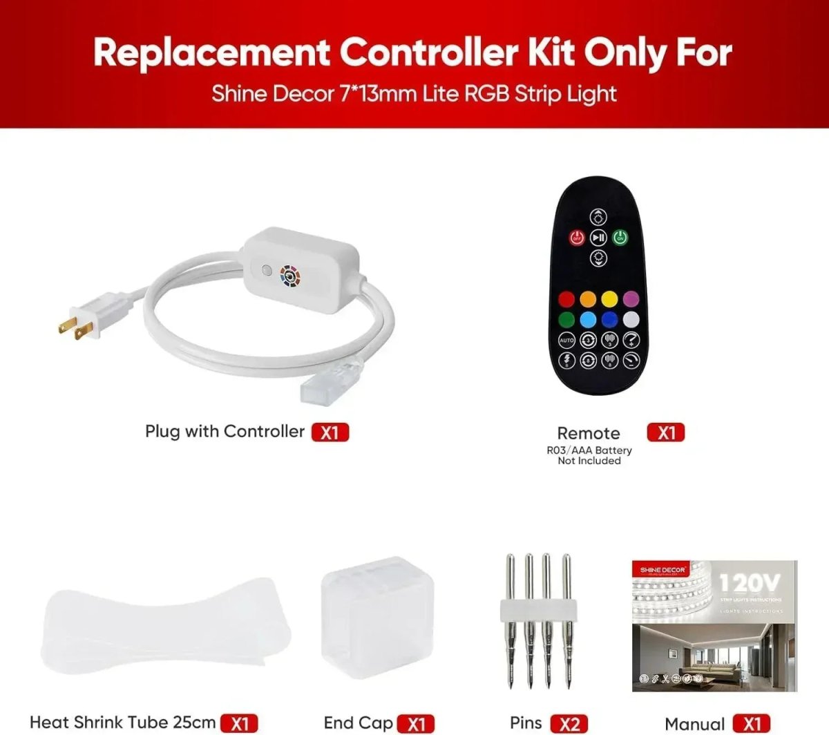 Extra Controller Kit for 110V 7x13mm RGB LED Lite Strip Lights - Shine Decor