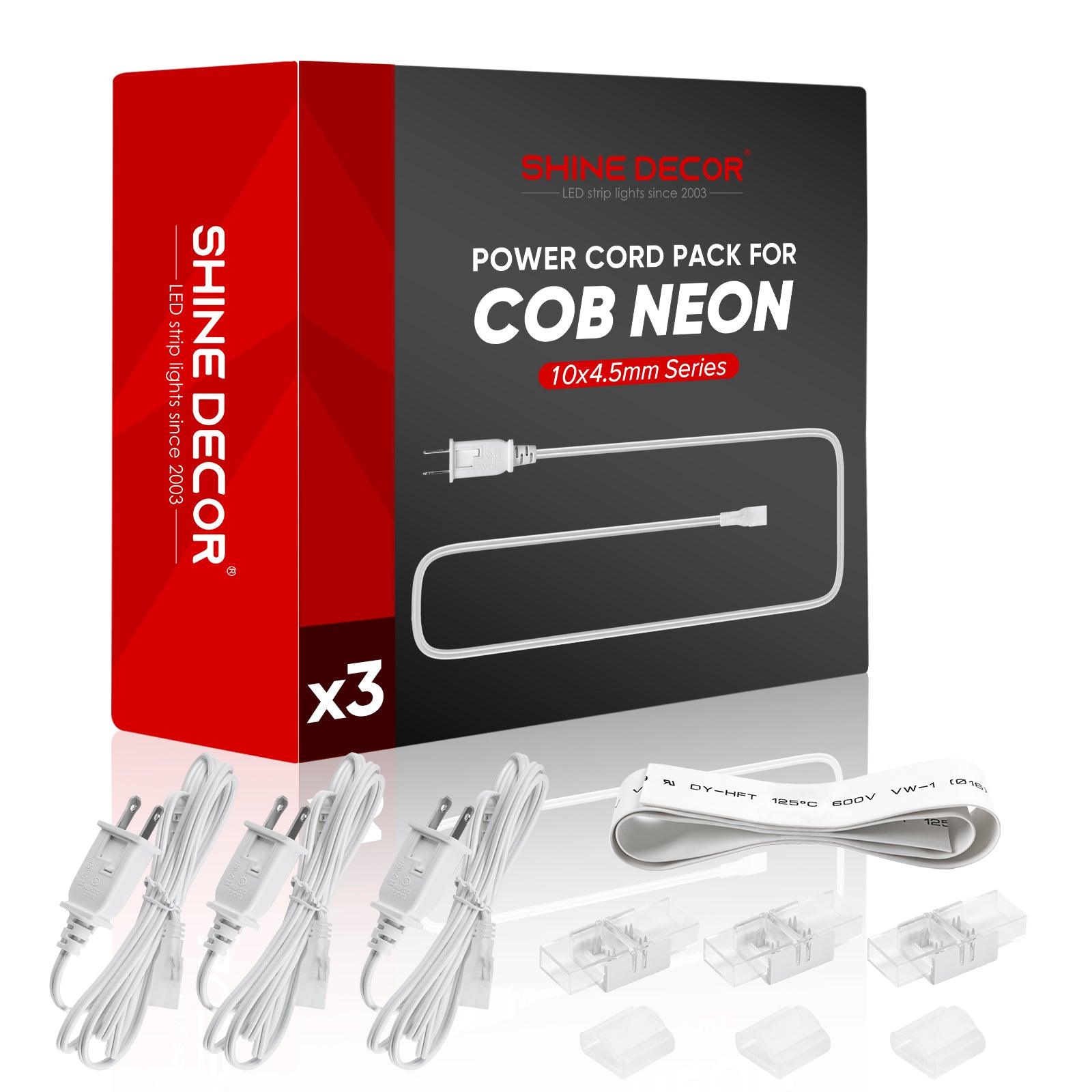 Extra Power Cord Pack 6FT for 120V Flexible COB LED Neon Rope Light 10x4.5mm - Shine Decor