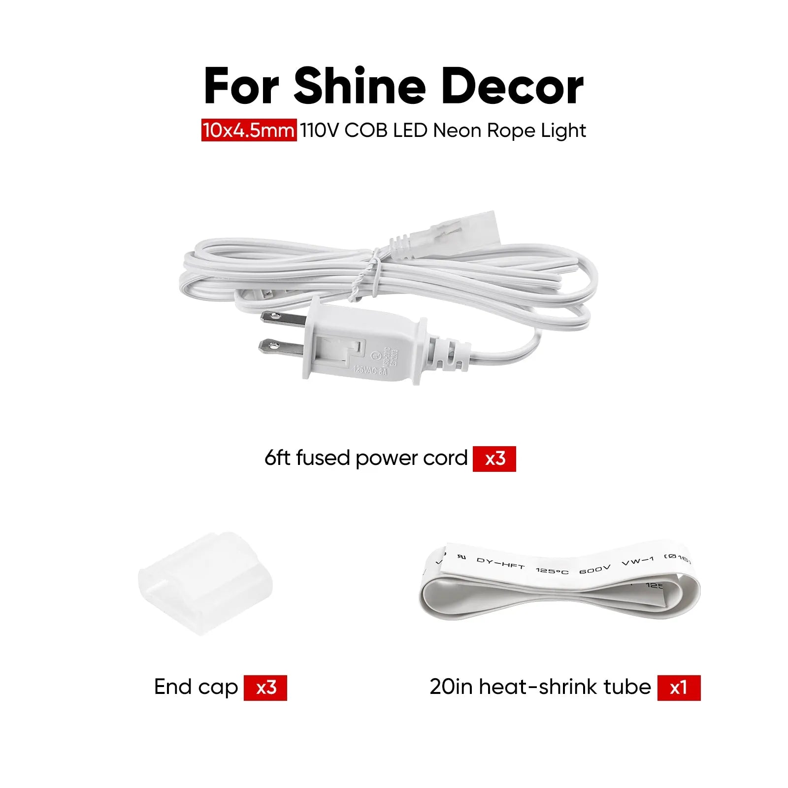 Extra Power Cord Pack 6FT for COB Neon/COB Strip - Shine Decor