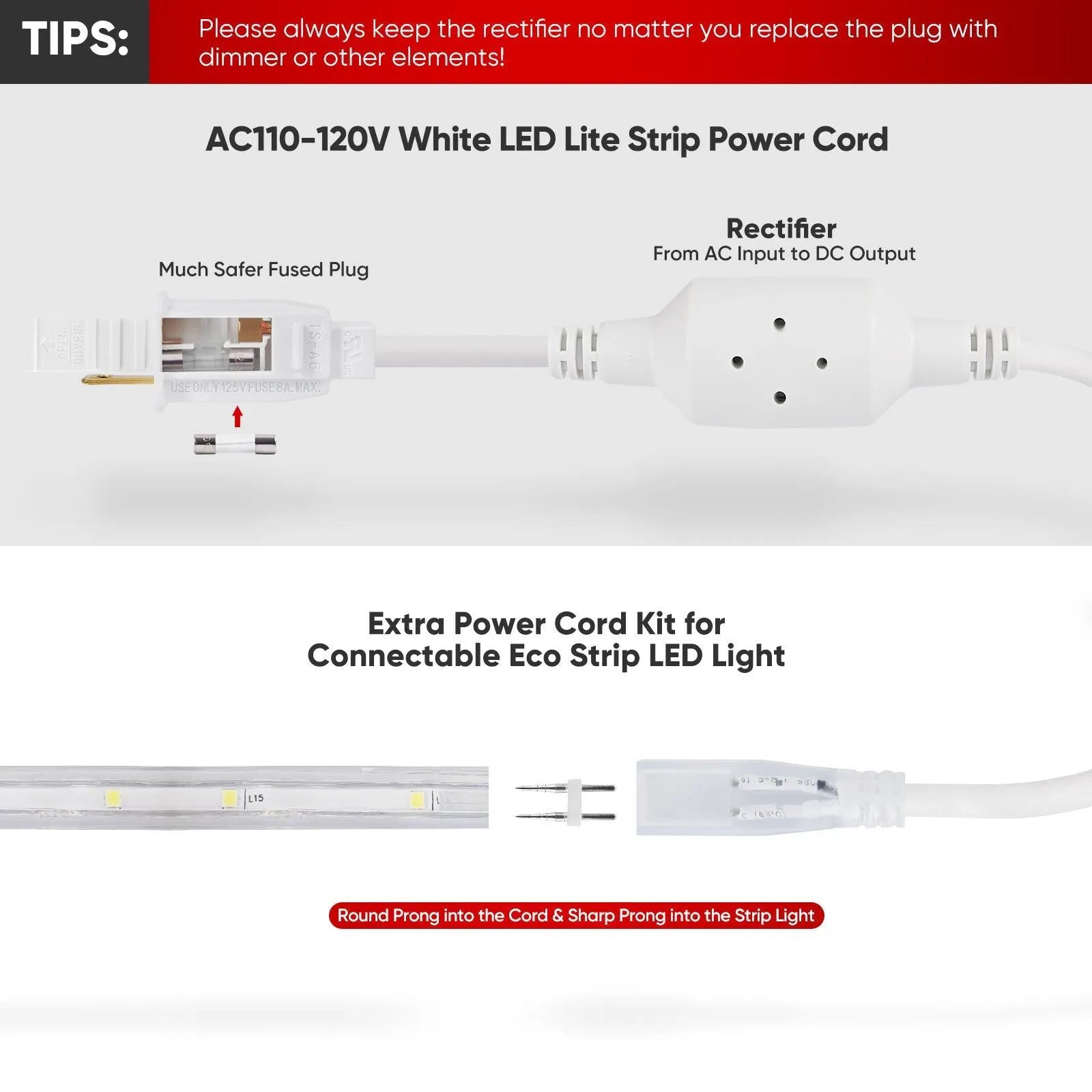 Extra Power Cord Pack for 110V 7*10mm Lite Strip - Shine Decor