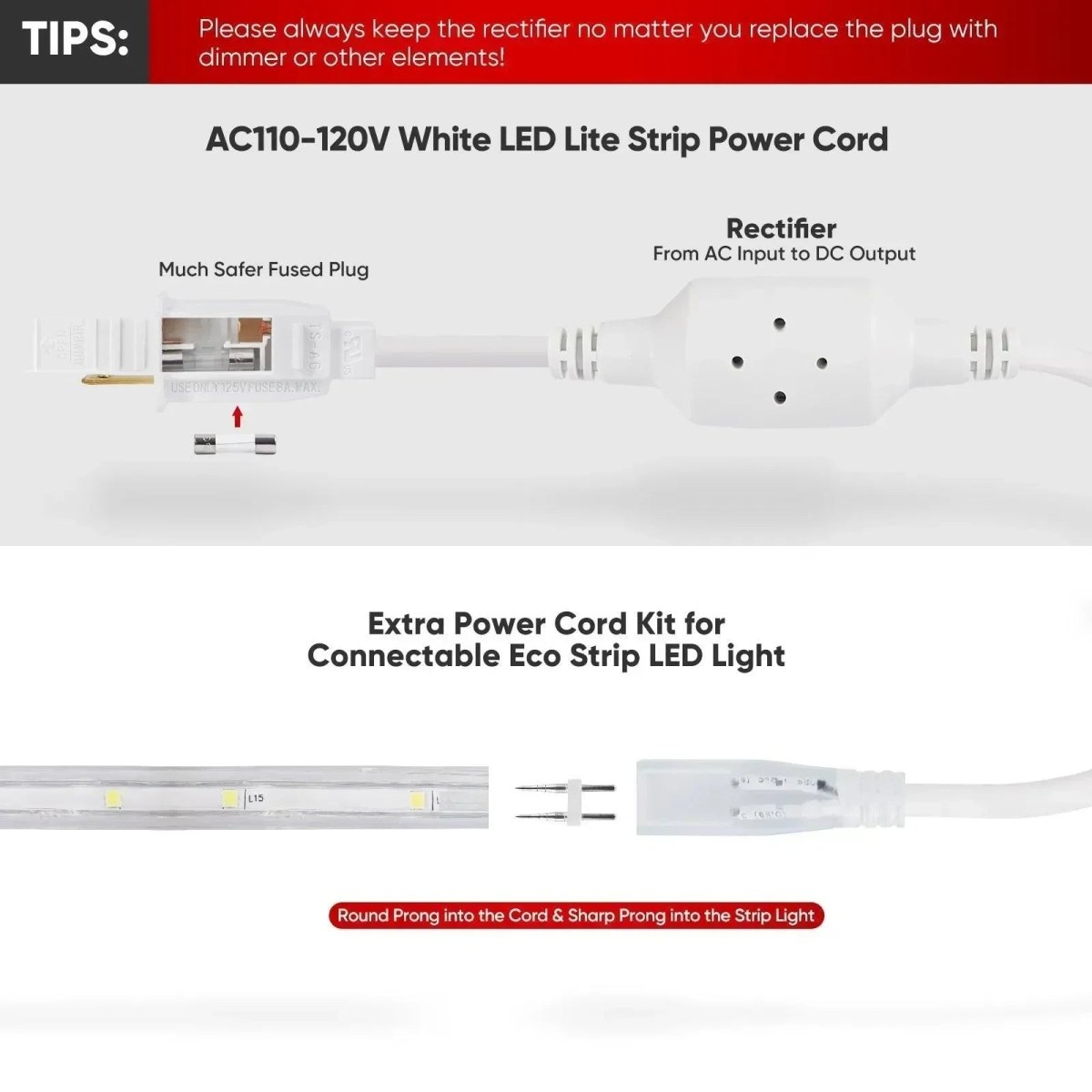 Extra Power Cord Pack for 110V 7*10mm Lite Strip - Shine Decor