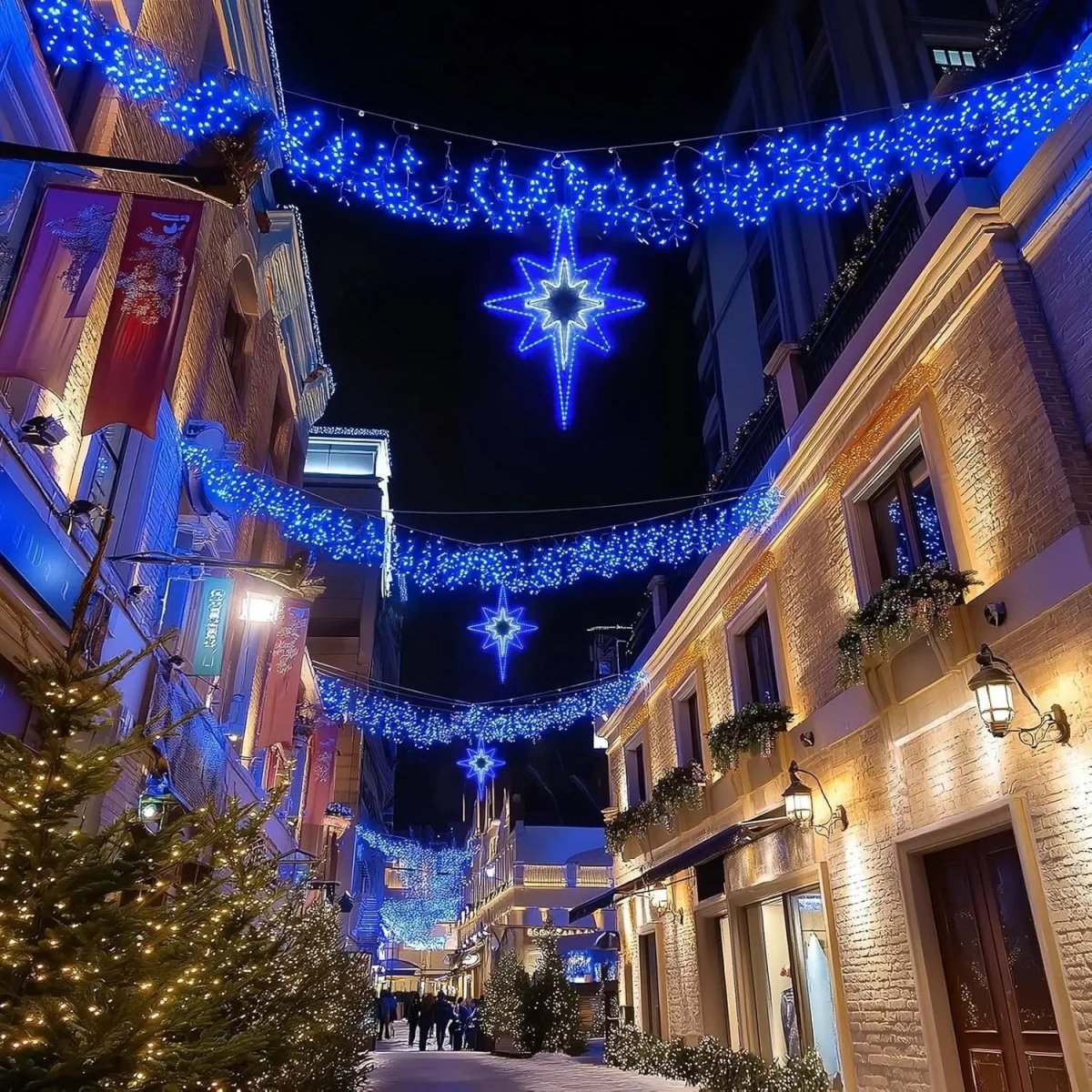 Large Star of Bethlehem Blue White Color, Plug In Motif Christmas Light - Shine Decor