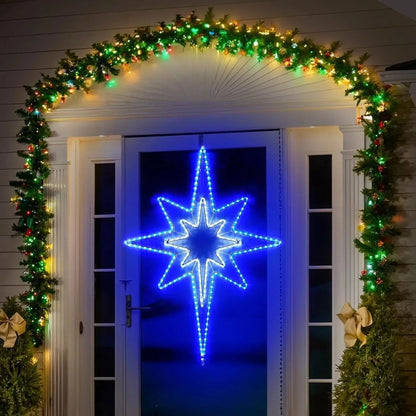 Large Star of Bethlehem Blue White Color, Plug In Motif Christmas Light - Shine Decor