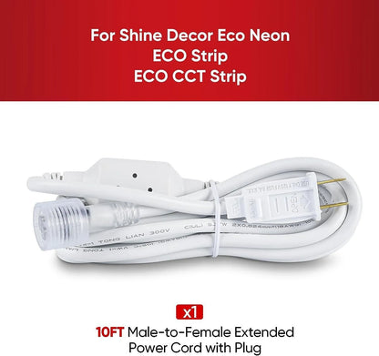 Male-to-Female 10FT Extended Power Cord Wire for LED Neon Rope Lights LED Strip Lights - Shine Decor